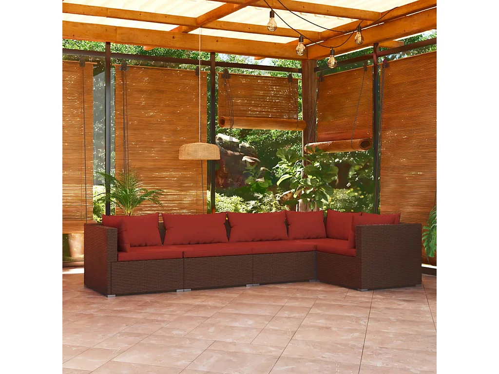 Salon de jardin 5 pcs avec coussins Résine tressée Marron 26