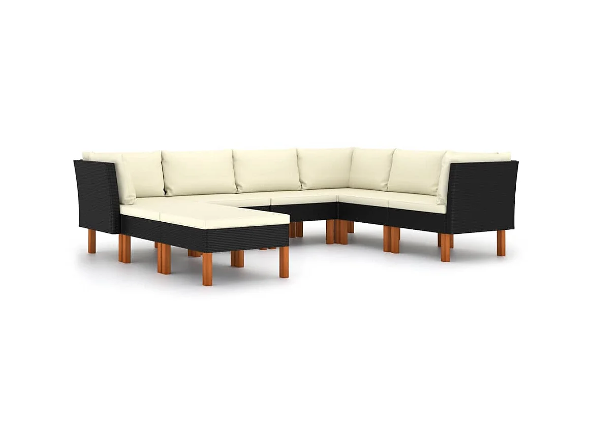 Salon de jardin 8 pcs avec coussins Résine tressée Noir 50