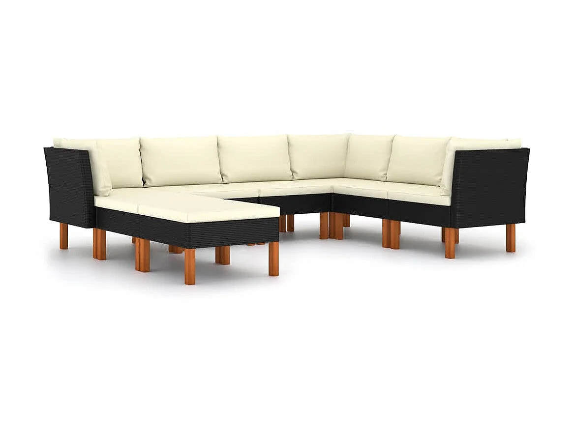 Salon de jardin 8 pcs avec coussins Résine tressée Noir 50