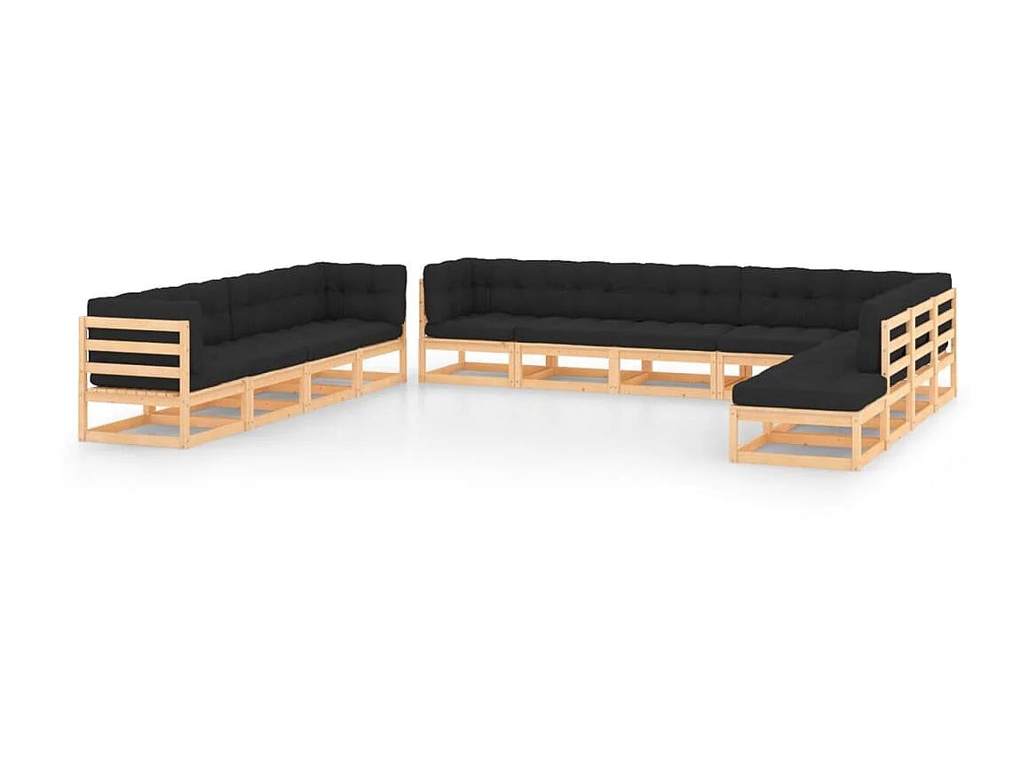 Salon de jardin 12 pcs avec coussins anthracite Bois de pin 10