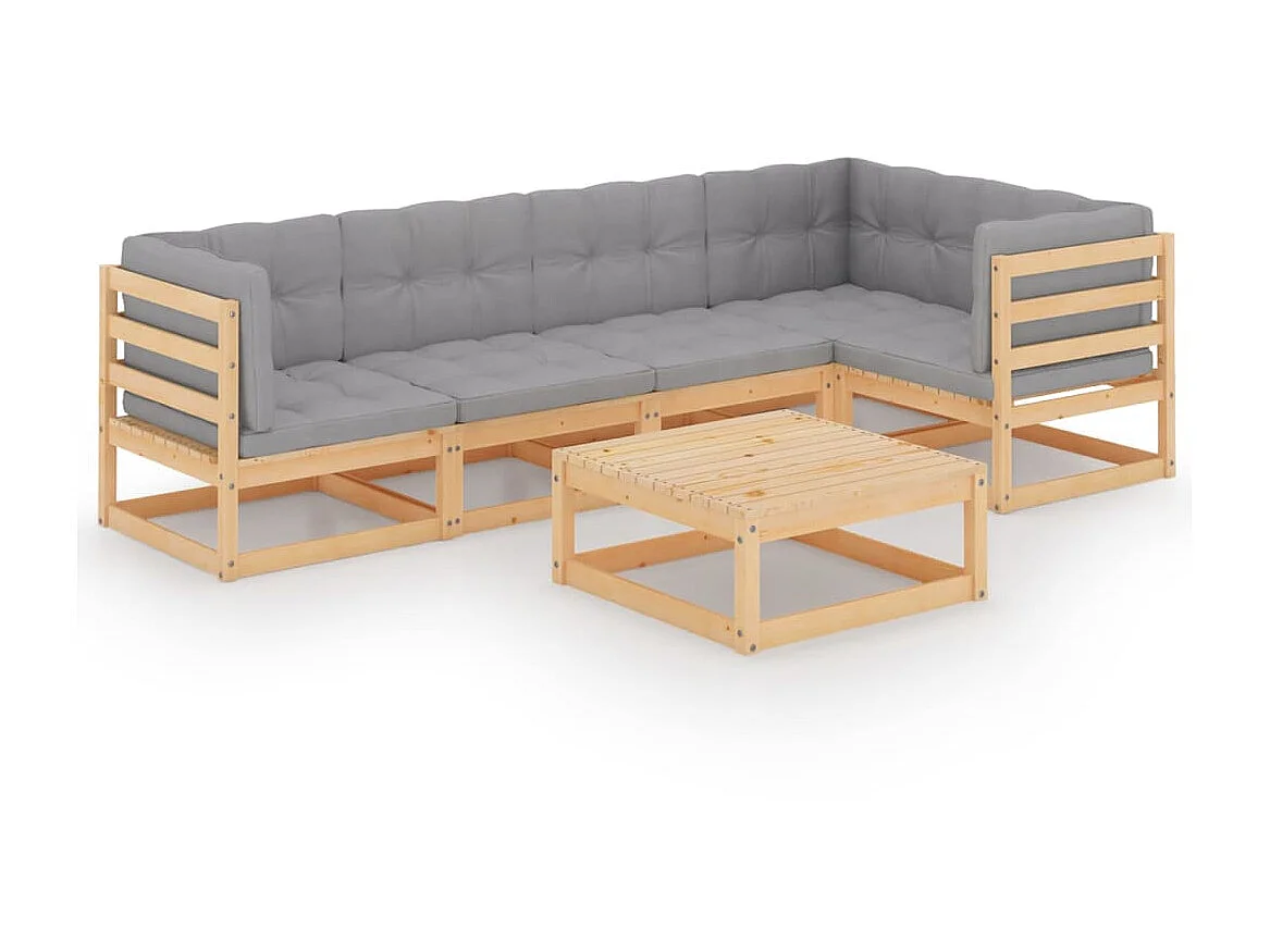 Salon de jardin 6 pcs avec coussins Bois de pin massif 49