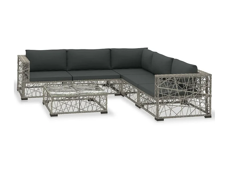 Salon de jardin 6 pcs avec coussins Résine tressée Gris 22
