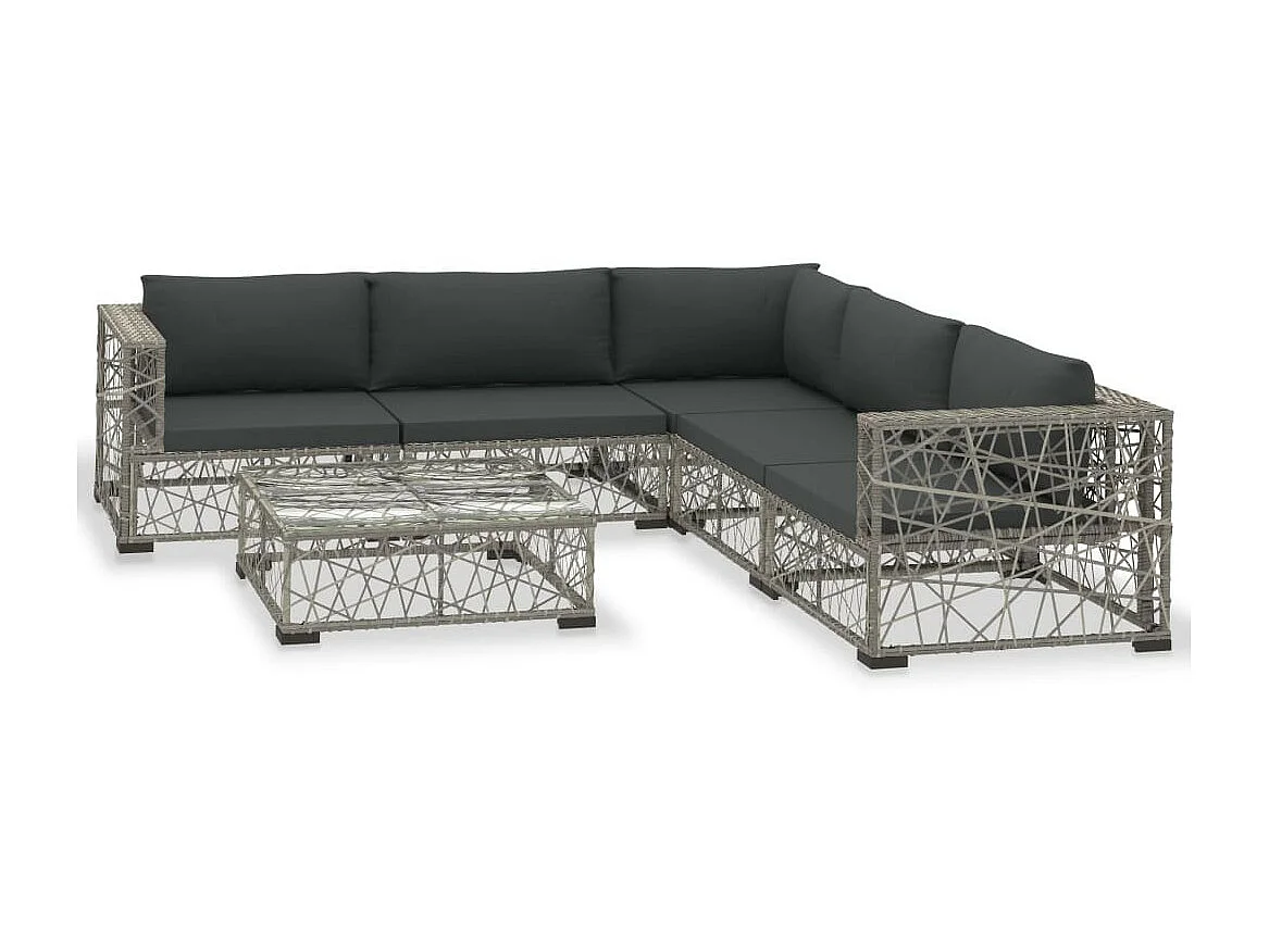 Salon de jardin 6 pcs avec coussins Résine tressée Gris 22