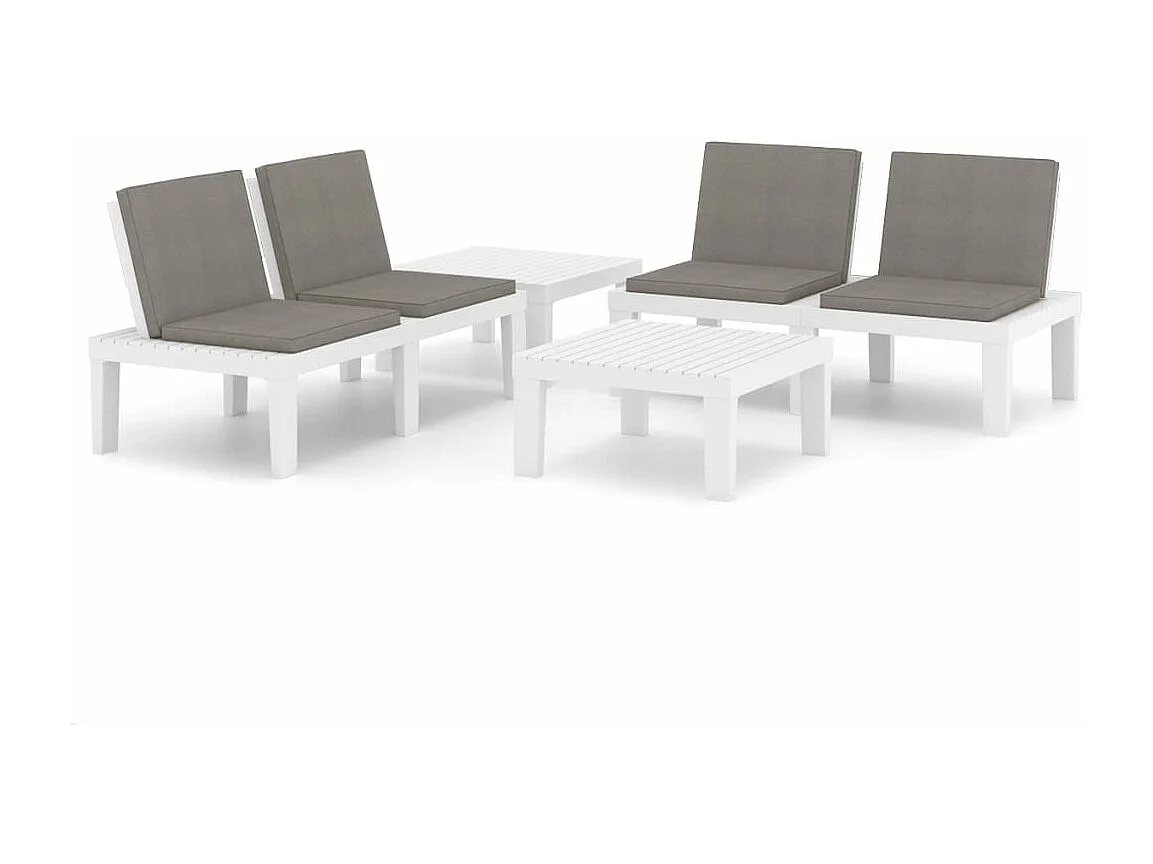 Salon de jardin 4 pcs avec coussins Plastique Blanc 2