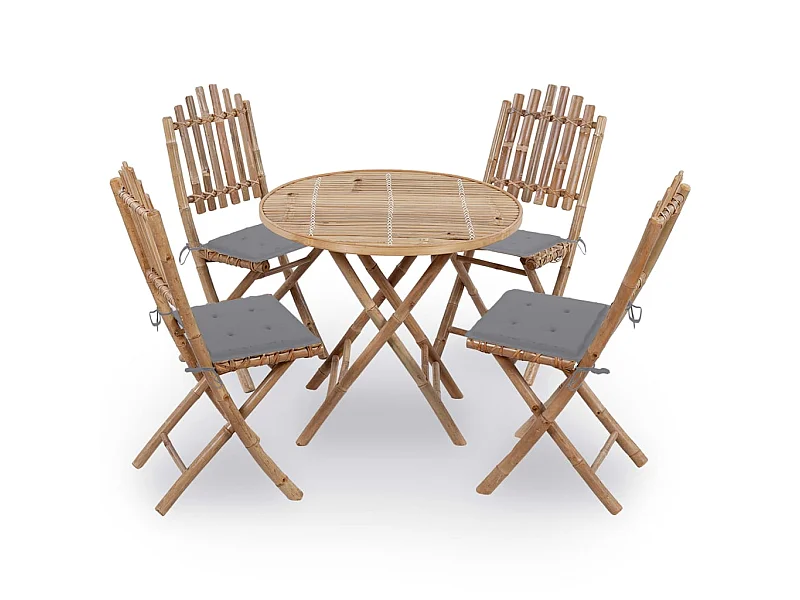 Mobilier à dîner d'extérieur pliable 5 pcs avec coussins Bambou 26
