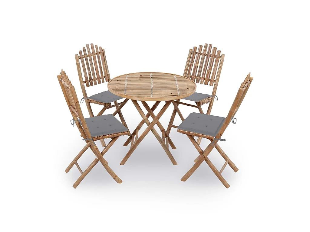 Mobilier à dîner d'extérieur pliable 5 pcs avec coussins Bambou 26