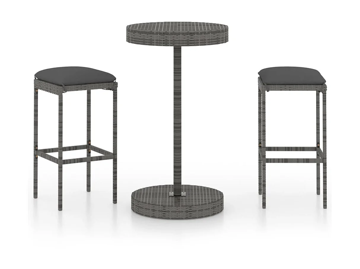 Ensemble de bar de jardin 3 pcs et coussins Résine tressée Gris 3