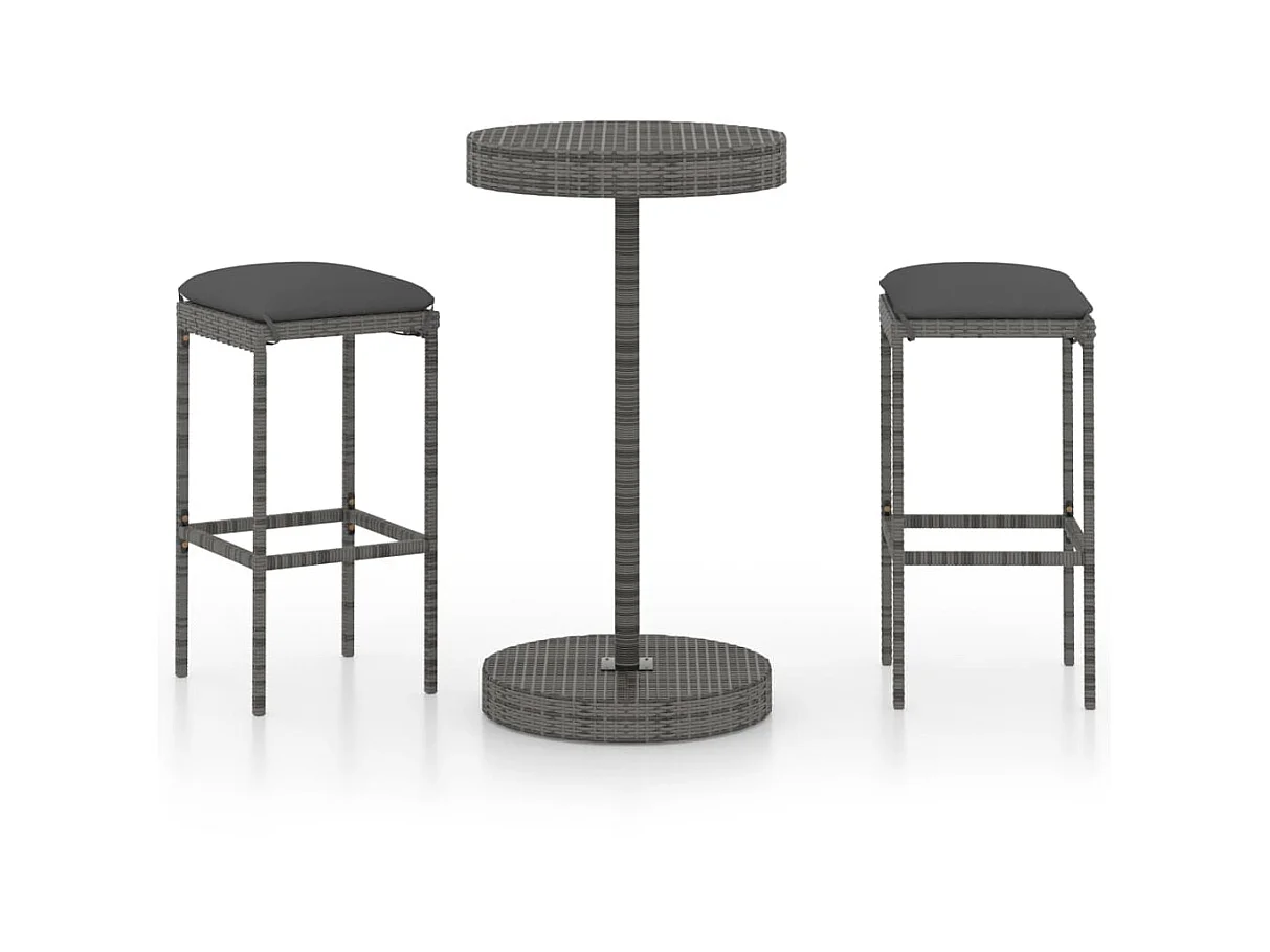 Ensemble de bar de jardin 3 pcs et coussins Résine tressée Gris 3