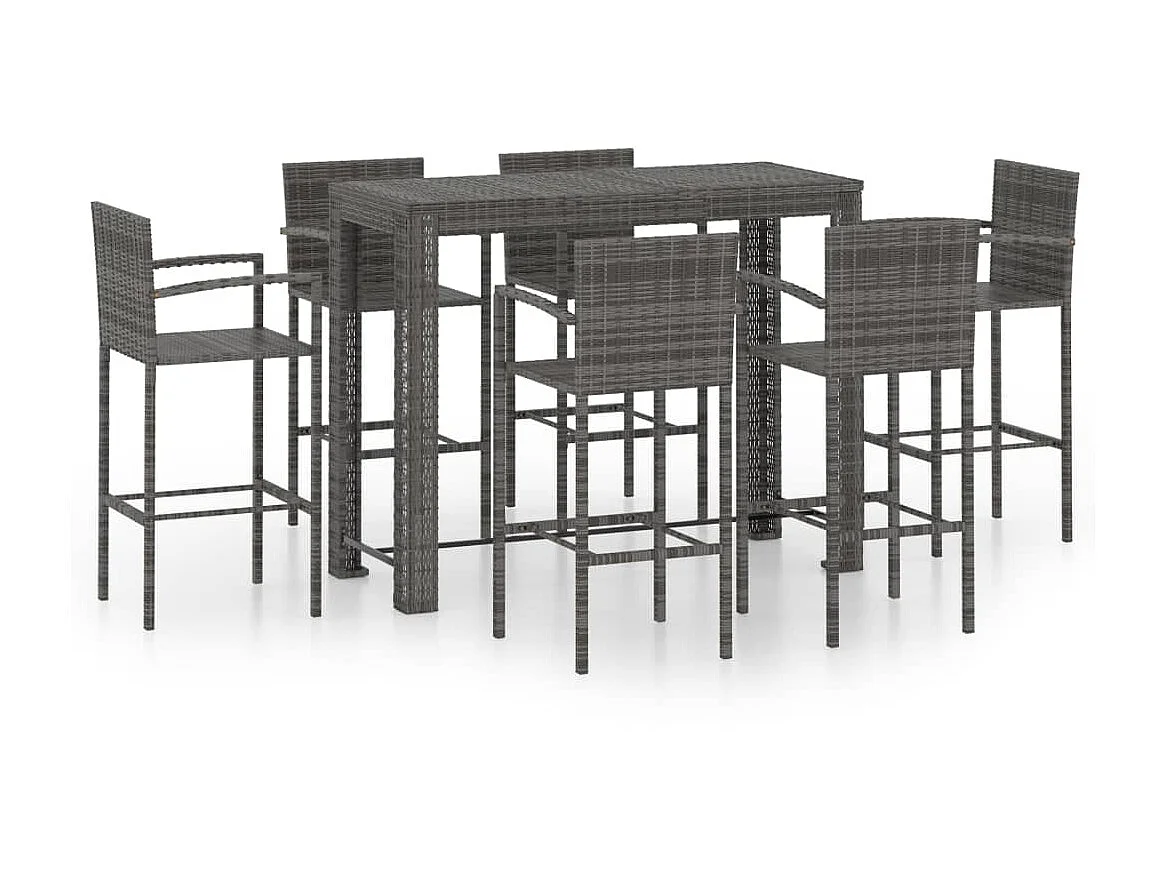 Jeu de bar de jardin 7 pcs avec accoudoirs Résine tressée Gris
