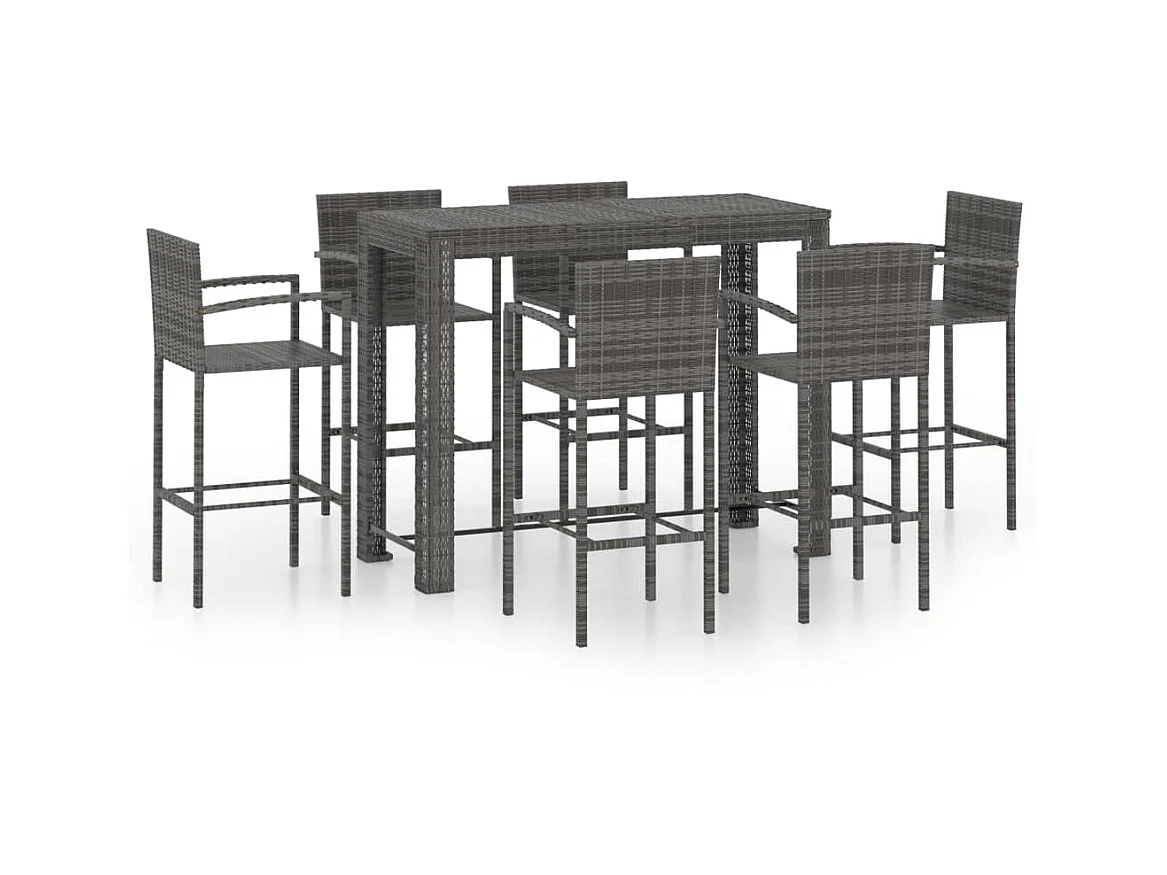 Jeu de bar de jardin 7 pcs avec accoudoirs Résine tressée Gris
