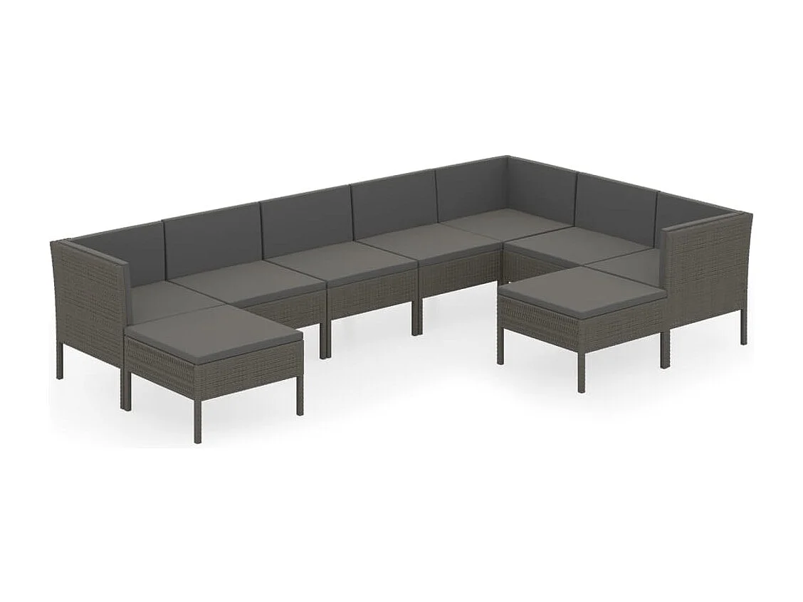 Salon de jardin 9 pcs avec coussins Résine tressée Gris 56