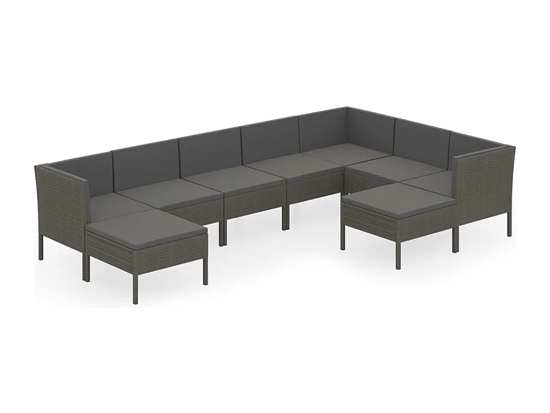 Salon de jardin 9 pcs avec coussins Résine tressée Gris 56