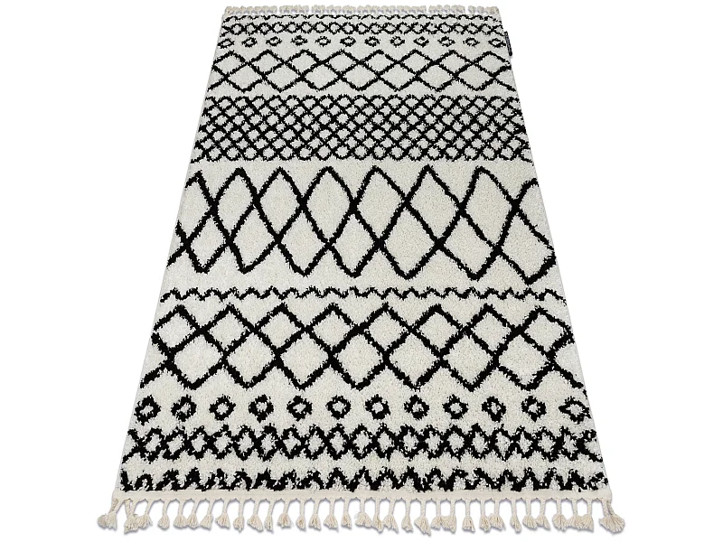 Tapete BERBER SAFI N9040 branco/preto Franjas berbere marroquino shagg 160x220 cm
