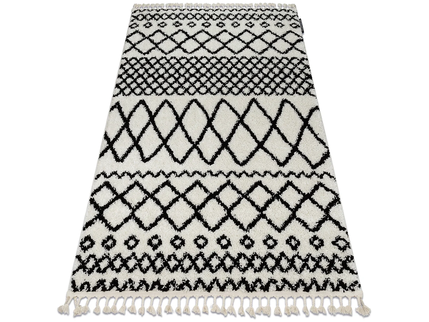 Tapete BERBER SAFI N9040 branco/preto Franjas berbere marroquino shagg 160x220 cm