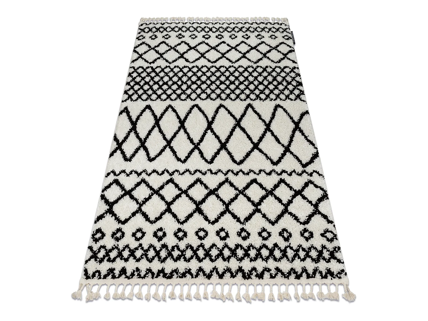 Tapis BERBER SAFI N9040 blanc et noir Franges berbère marocain shaggy 160x220 cm