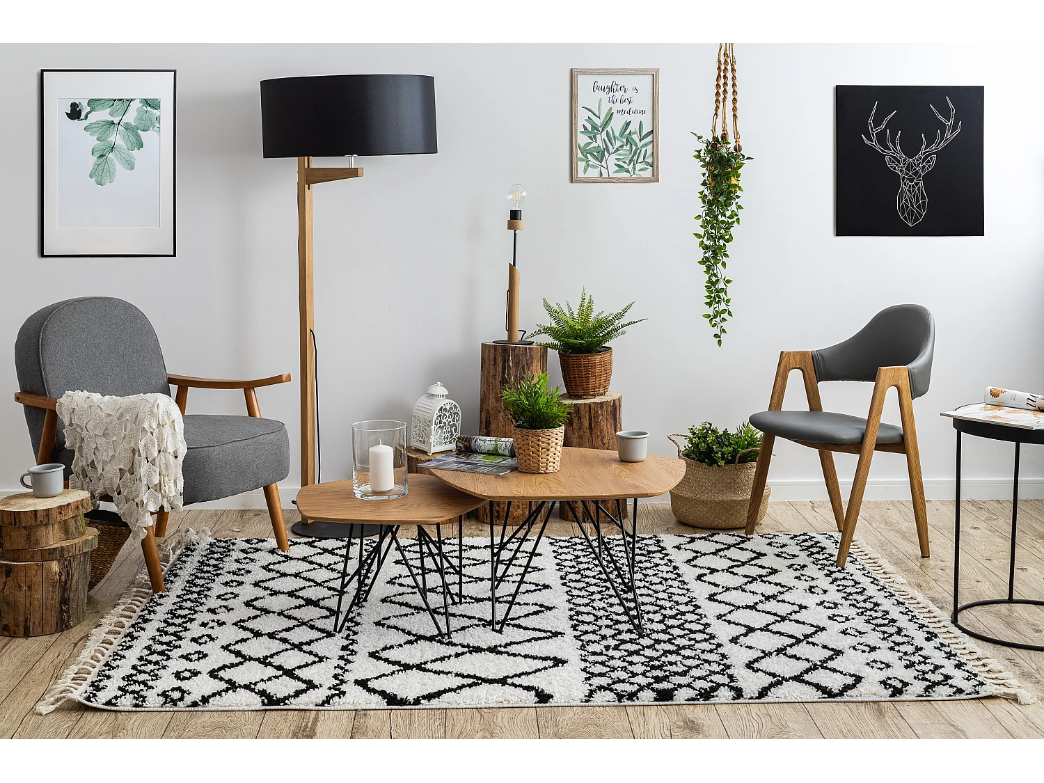 Tappeto BERBER SAFI N9040 bianco / nero Frange berbero marocchino shag 160x220 cm