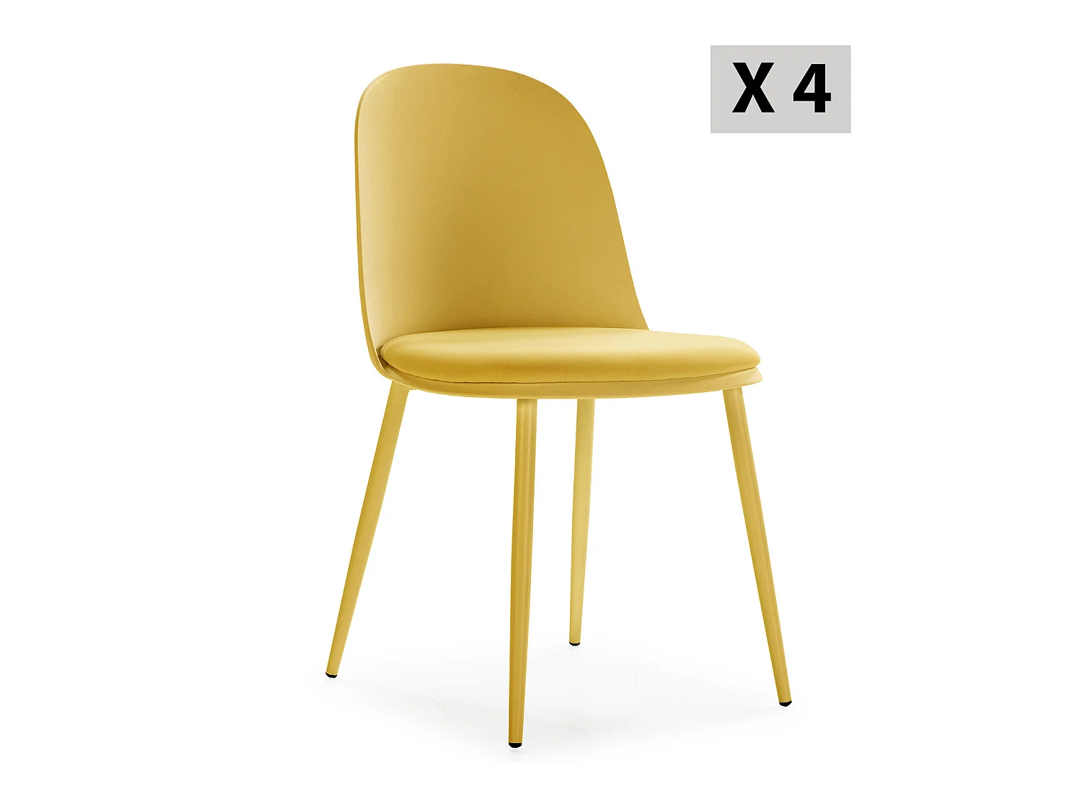 Lot de 4 chaises Kana moutarde, pieds en métal et assise rembourrée
