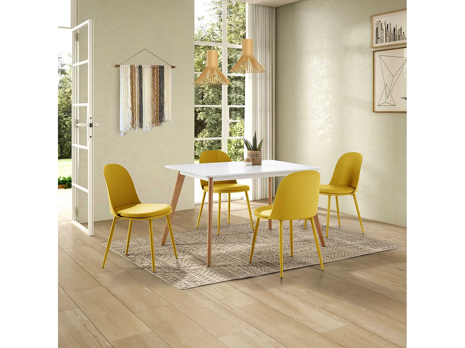 Lot de 4 chaises Kana moutarde, pieds en métal et assise rembourrée