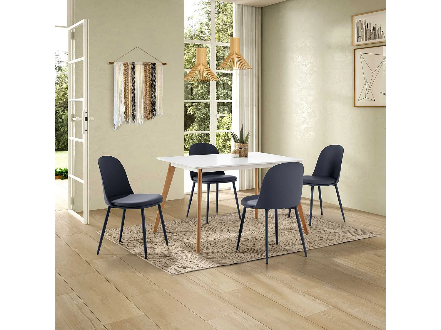 Set di 4 sedie Kana Blue, gambe in metallo e seduta imbottita