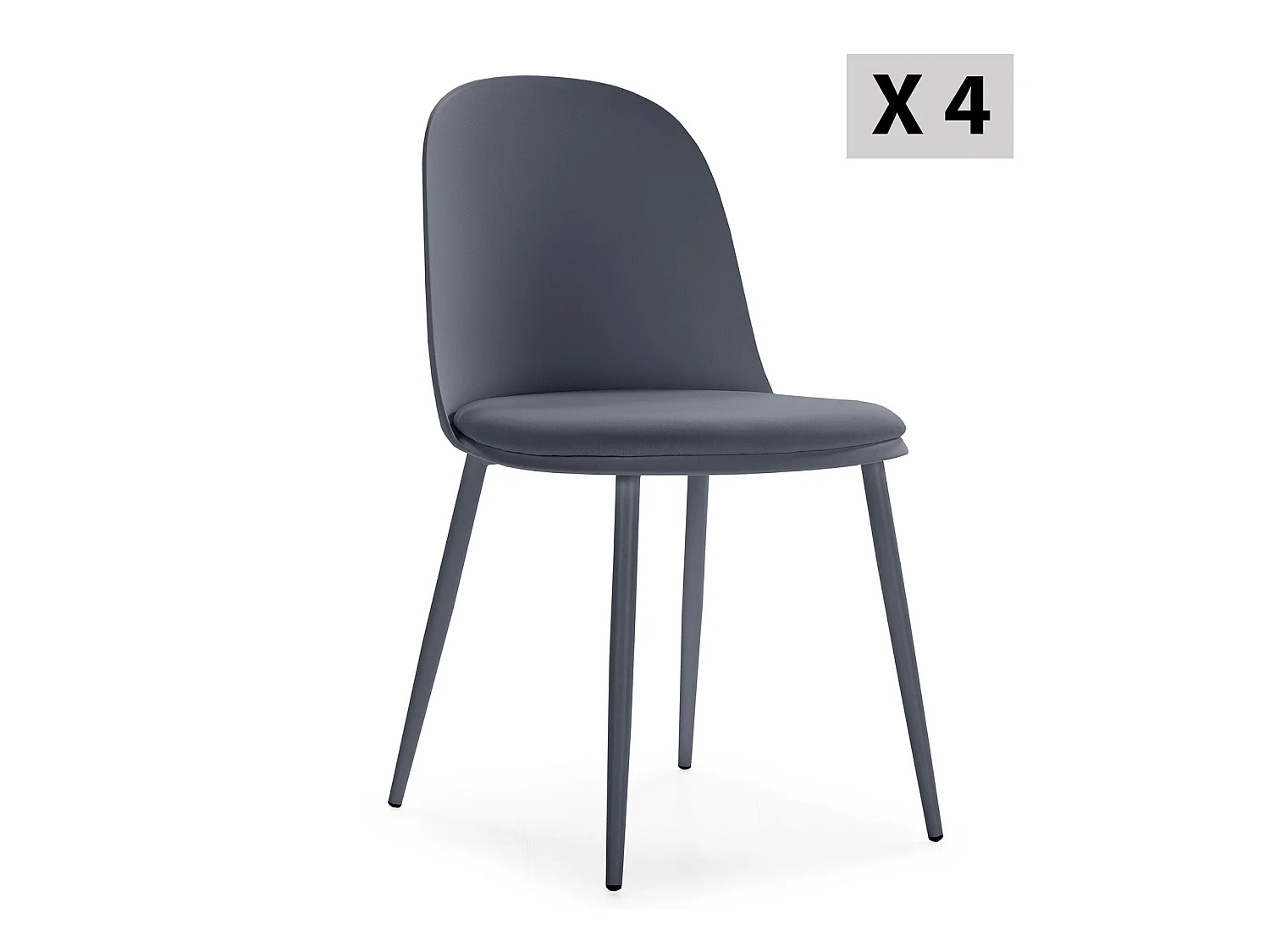 Set van 4 blauwe Kana stoelen, met metalen poten en gestoffeerde zitting.