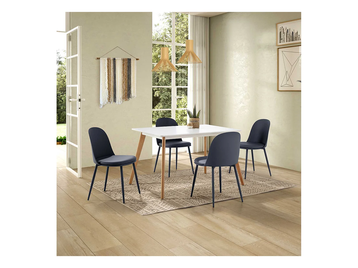 Lot de 4 chaises Kana bleus, pieds en métal et assise rembourrée