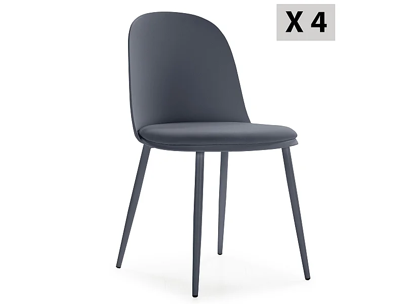 Lot de 4 chaises Kana bleus, pieds en métal et assise rembourrée