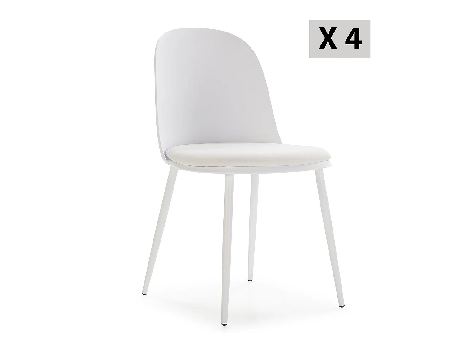 Lot de 4 chaises Kana blanches, pieds en métal et assise rembourrée