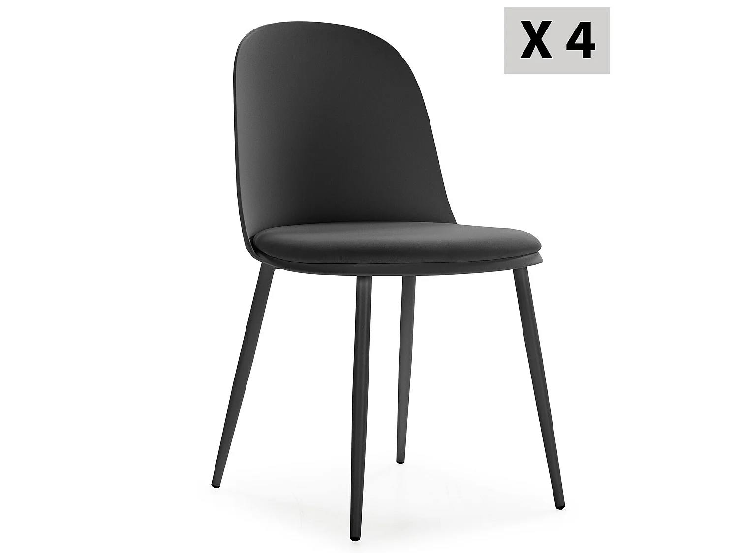 Lot de 4 chaises Kana noir, pieds en métal et assise rembourrée