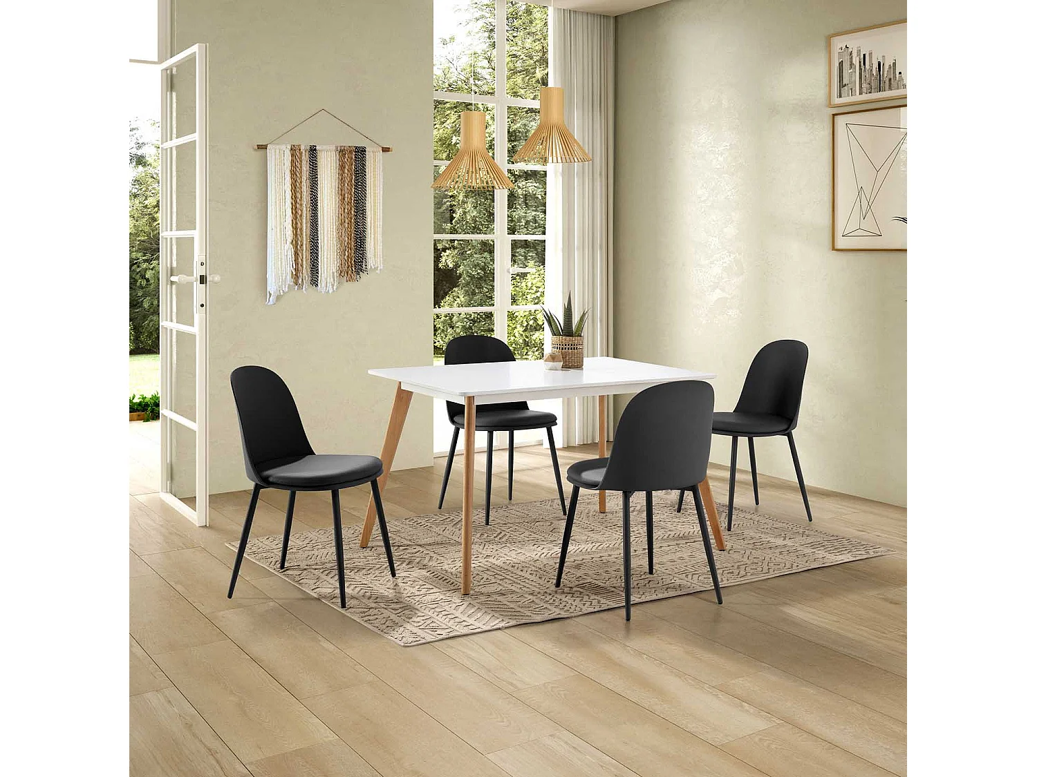 Lot de 4 chaises Kana noir, pieds en métal et assise rembourrée