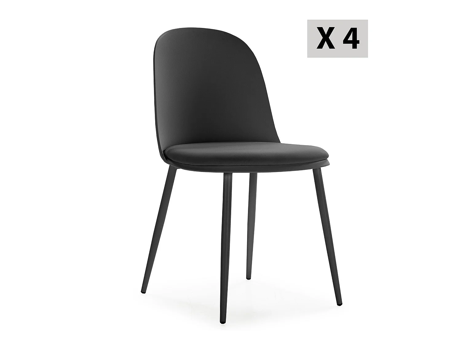 Lot de 4 chaises Kana noir, pieds en métal et assise rembourrée