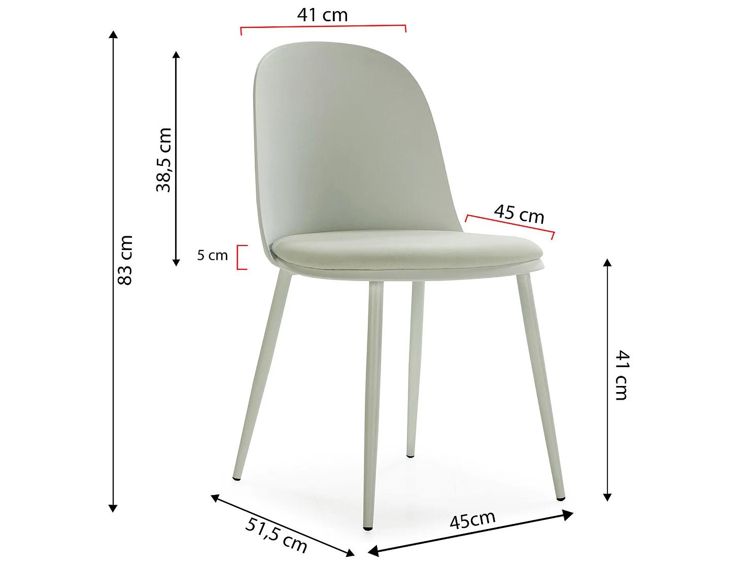 Set de 4 sillas Kana Verde, patas metálicas y asiento tapizado