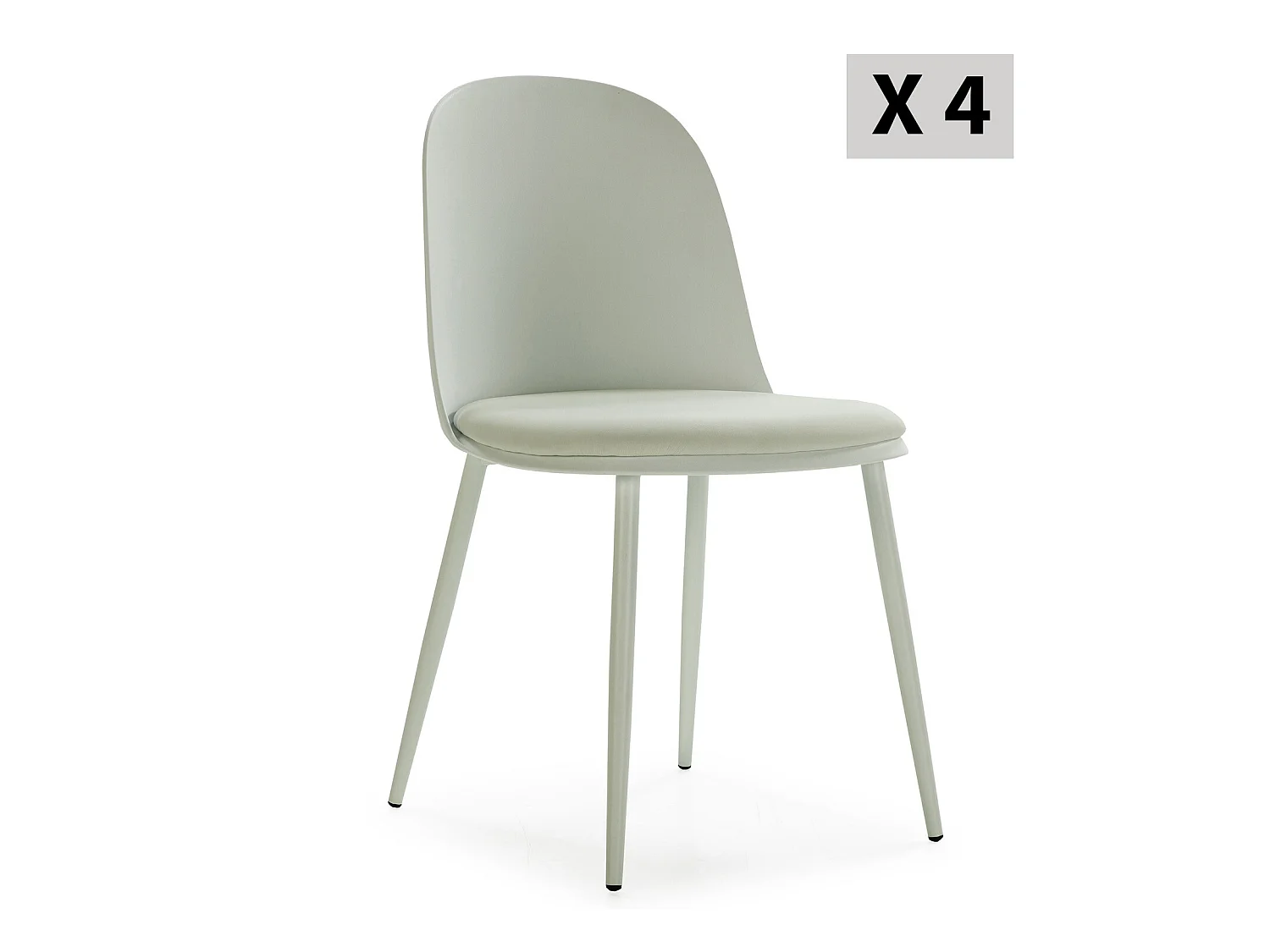 Lot de 4 chaises Kana vert, pieds en métal et assise rembourrée