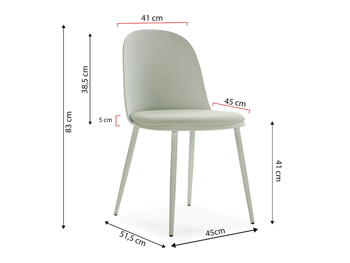 Lot de 4 chaises Kana vert, pieds en métal et assise rembourrée