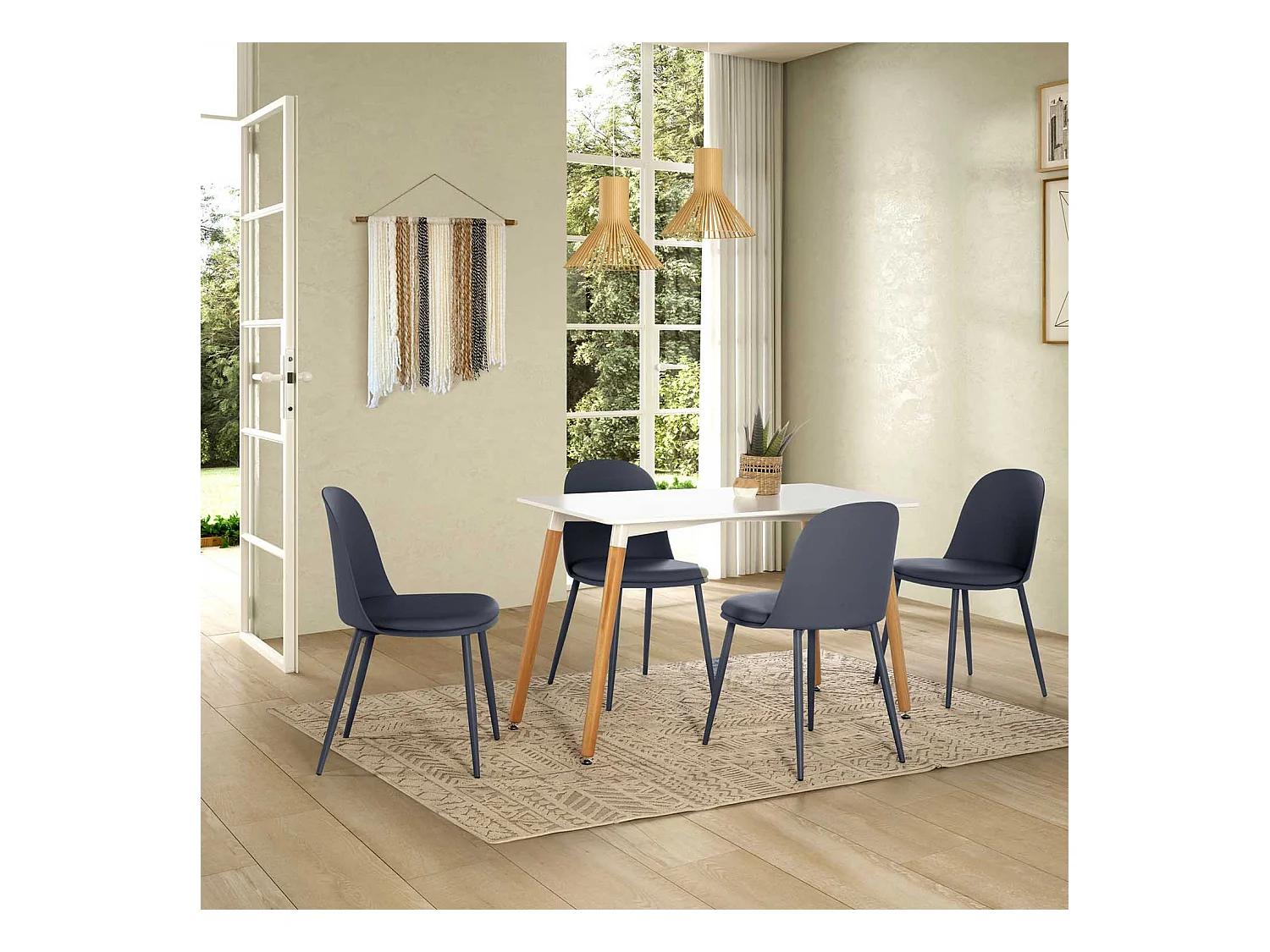 Table à manger Aroa blanche, pieds en bois de hêtre, 120x60 cm