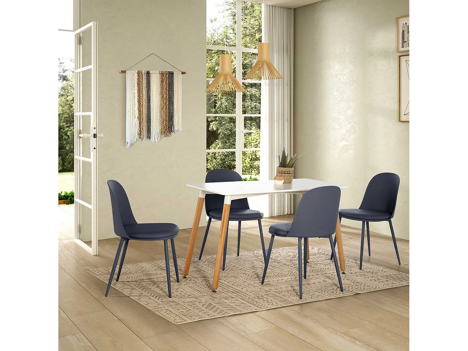 Table à manger Aroa blanche, pieds en bois de hêtre, 120x60 cm