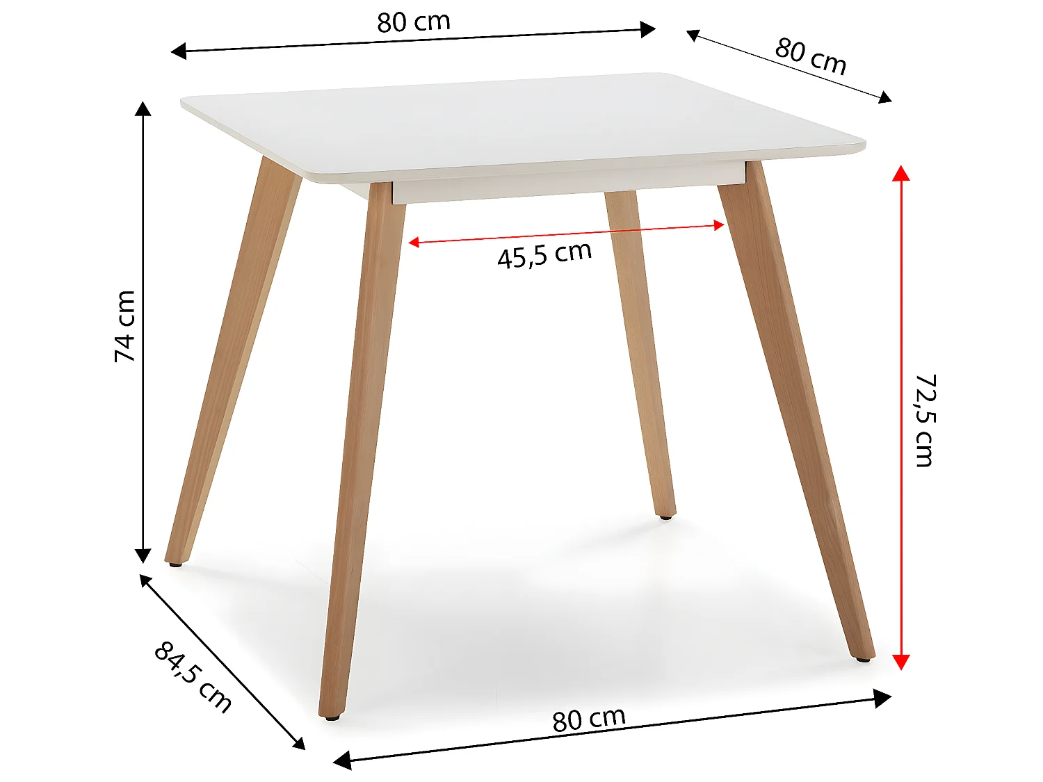 Table à manger Aroa blanche, pieds en bois de hêtre, 80x80 cm
