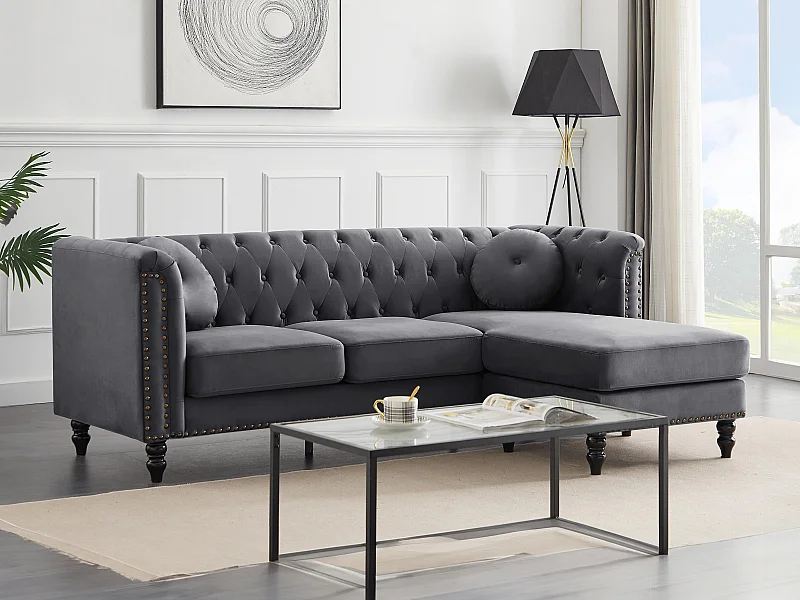 Kanapa narożna dwustronna z antracytowego weluru TURNER