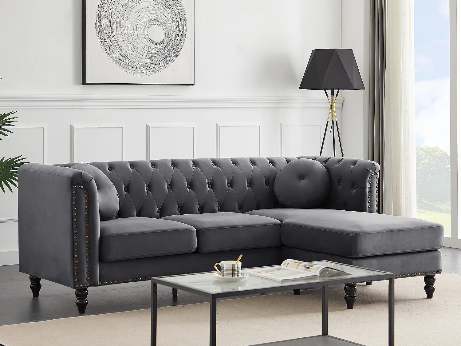 Ecksofa - Ecke wechselbar - Samt - Anthrazit - TURNER