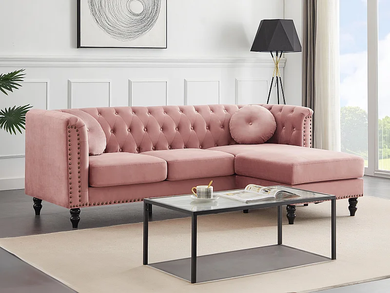 Ecksofa - Ecke wechselbar - Samt - Altrosa - TURNER