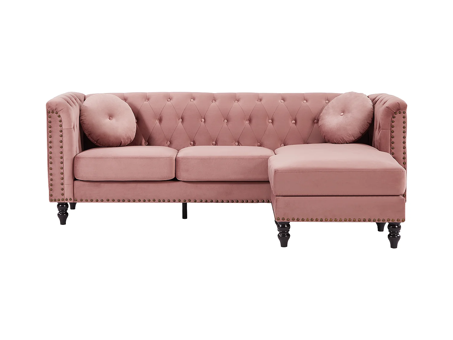 Omkeerbare hoekbank van oud roze velours TURNER