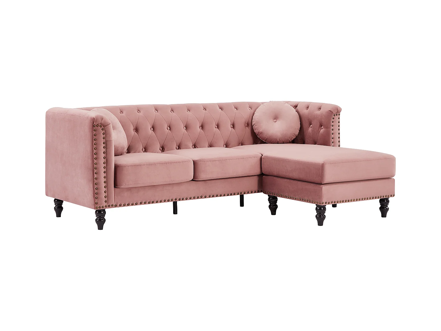Omkeerbare hoekbank van oud roze velours TURNER