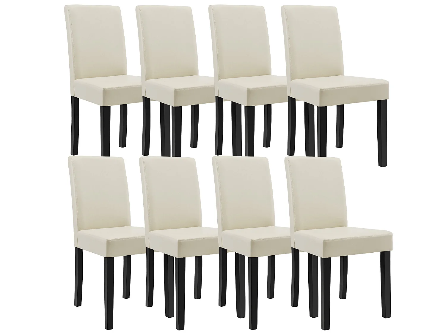 Kit de 8 Chaises Bois Simili 90 x 42 x 48 cm Crème - Ivoire [en.casa]