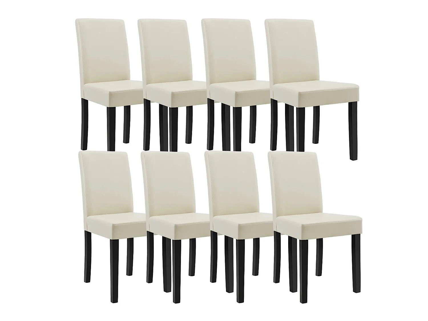 Kit de 8 Chaises Bois Simili 90 x 42 x 48 cm Crème - Ivoire [en.casa]