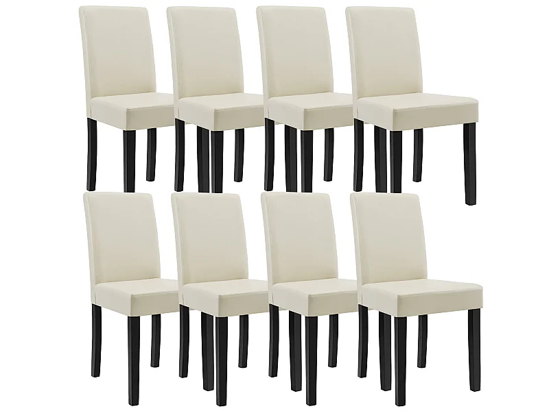 Kit de 8 Chaises Bois Simili 90 x 42 x 48 cm Crème - Ivoire [en.casa]