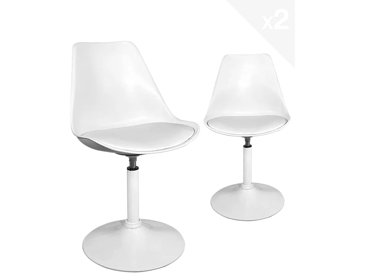 Lot 2 chaise pivotante rotative design rétro vintage coussin simili cuir intégré NOSA (Blanc)