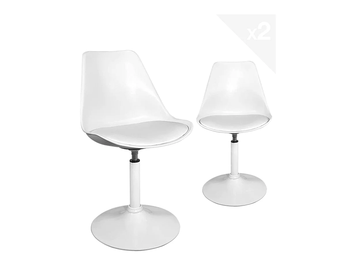 Lot 2 chaise pivotante rotative design rétro vintage coussin simili cuir intégré NOSA (Blanc)