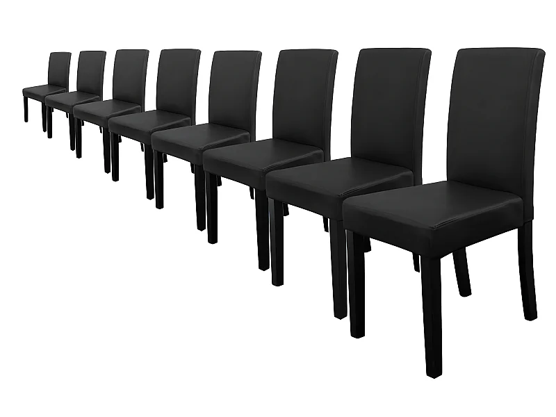 Kit de 8 Chaises Bois Simili 90 x 42 x 48 cm Noir Mat [en.casa]