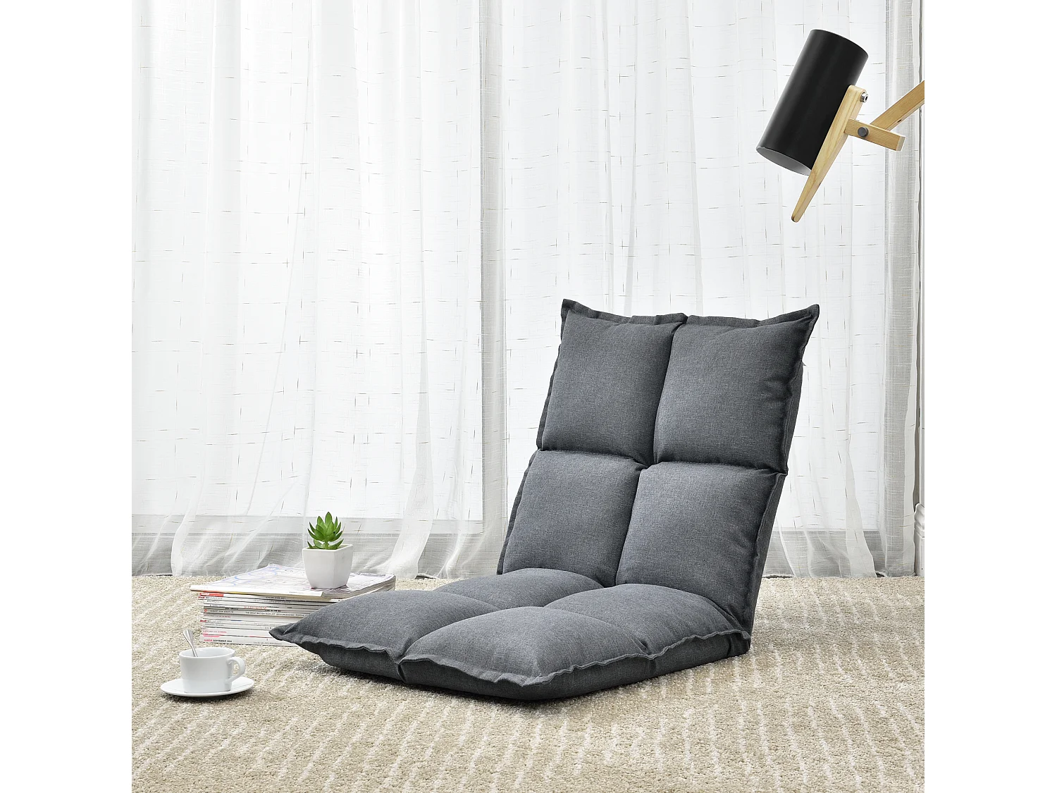 Lot de 2 fauteuils de sol avec Dossier Réglable Gris Clair 110 x 55 x 11 cm [en.casa]