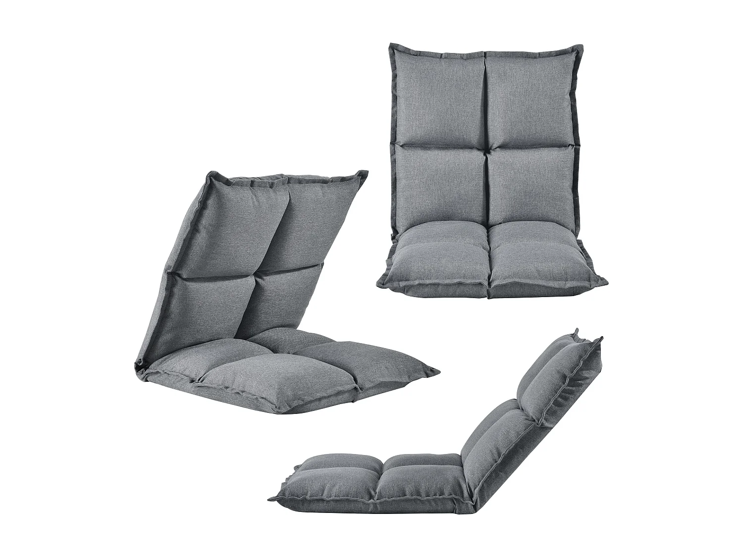 Lot de 2 fauteuils de sol avec Dossier Réglable Gris Clair 110 x 55 x 11 cm [en.casa]