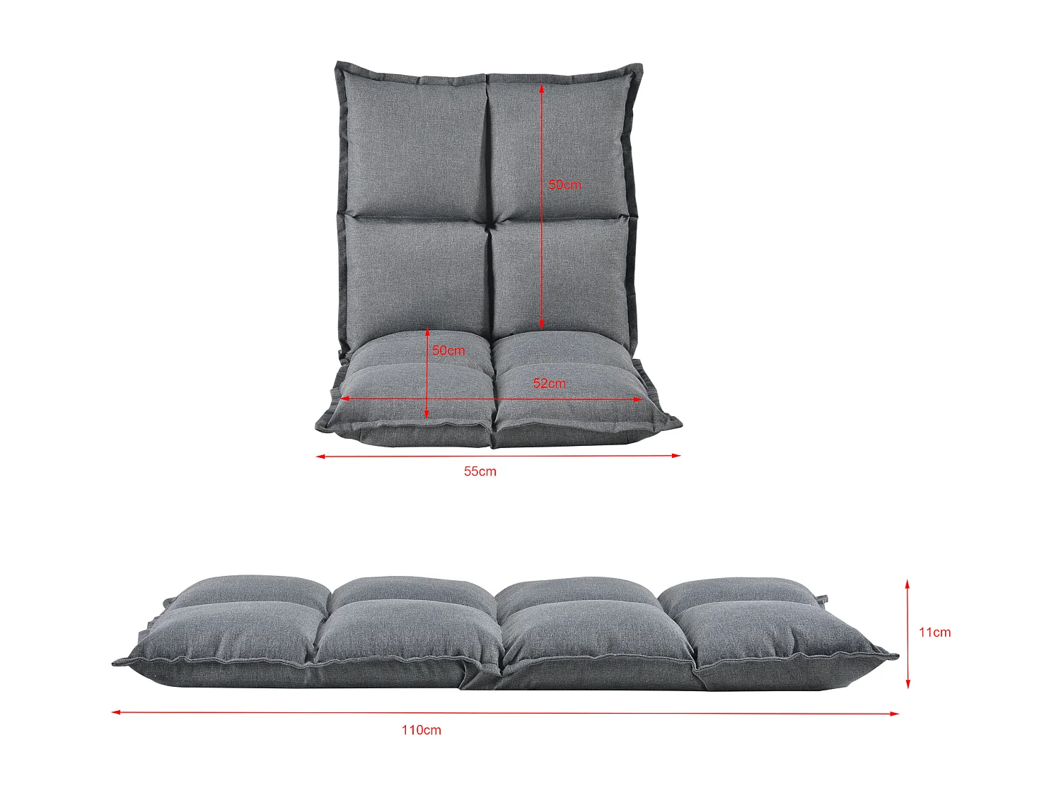 Lot de 2 fauteuils de sol avec Dossier Réglable Gris Clair 110 x 55 x 11 cm [en.casa]